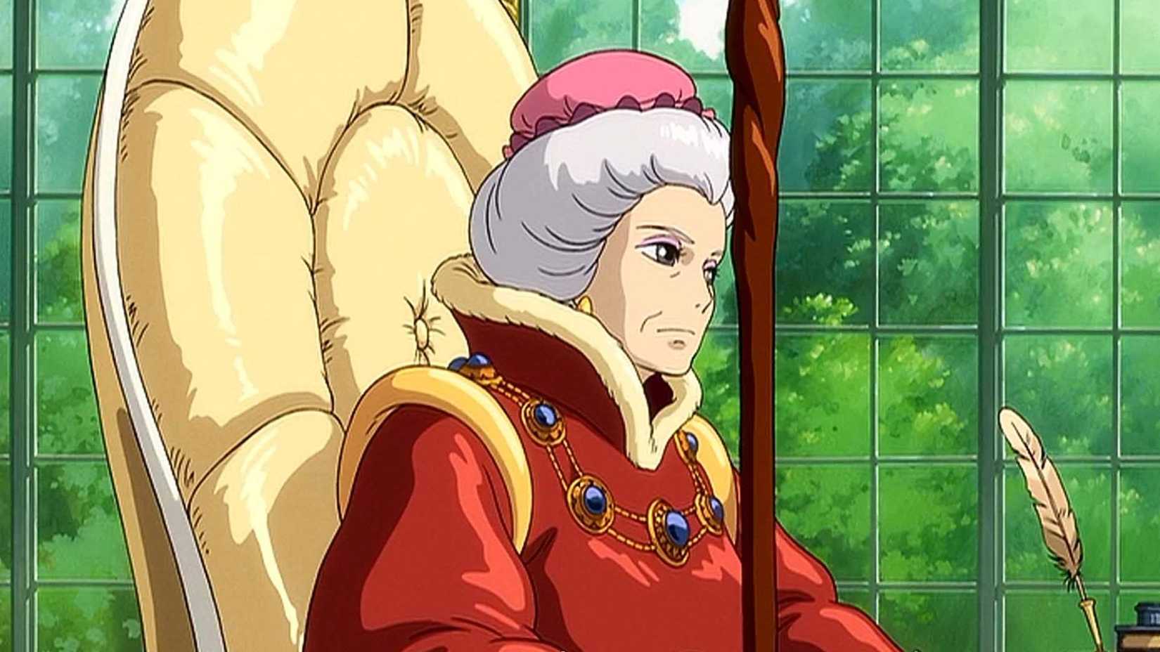 Madame Suliman est assise sur sa chaise confortable dans le Château Ambulant