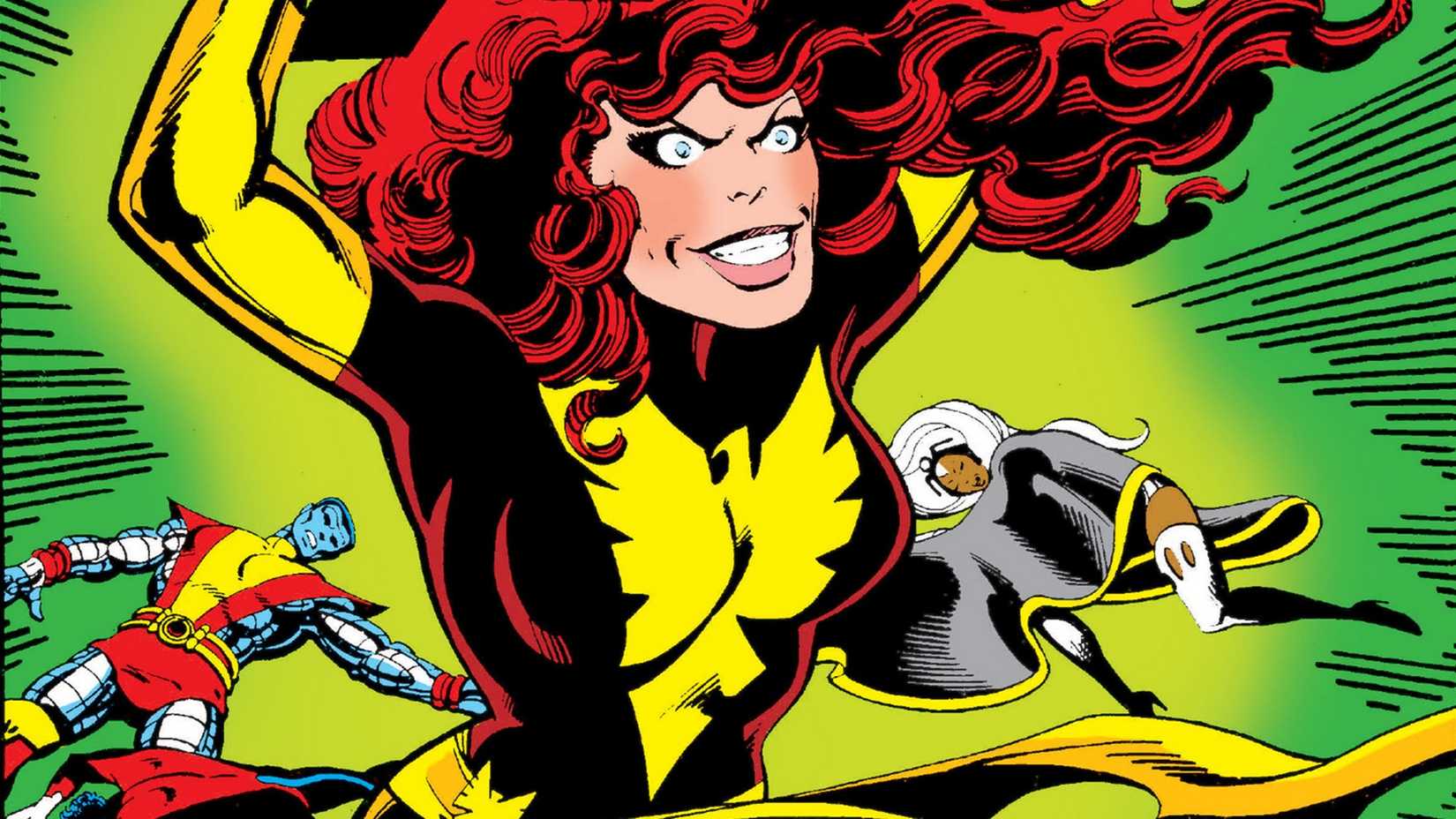 Jean Grey looking completely crazed in her Dark Phoenix outfit, as the X-Men are knocked out around her on the Uncanny X-Men #135 Cover