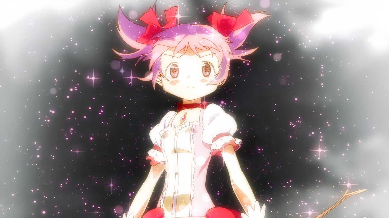 Madoka Kaname regarde hardiment le spectateur dans sa tenue de fille magique dans l'espace dans Puella Magi Madoka Magica@._V1_