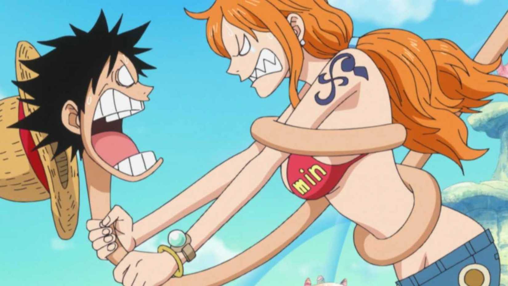 Nami arguing with Luffy in One Piece anime