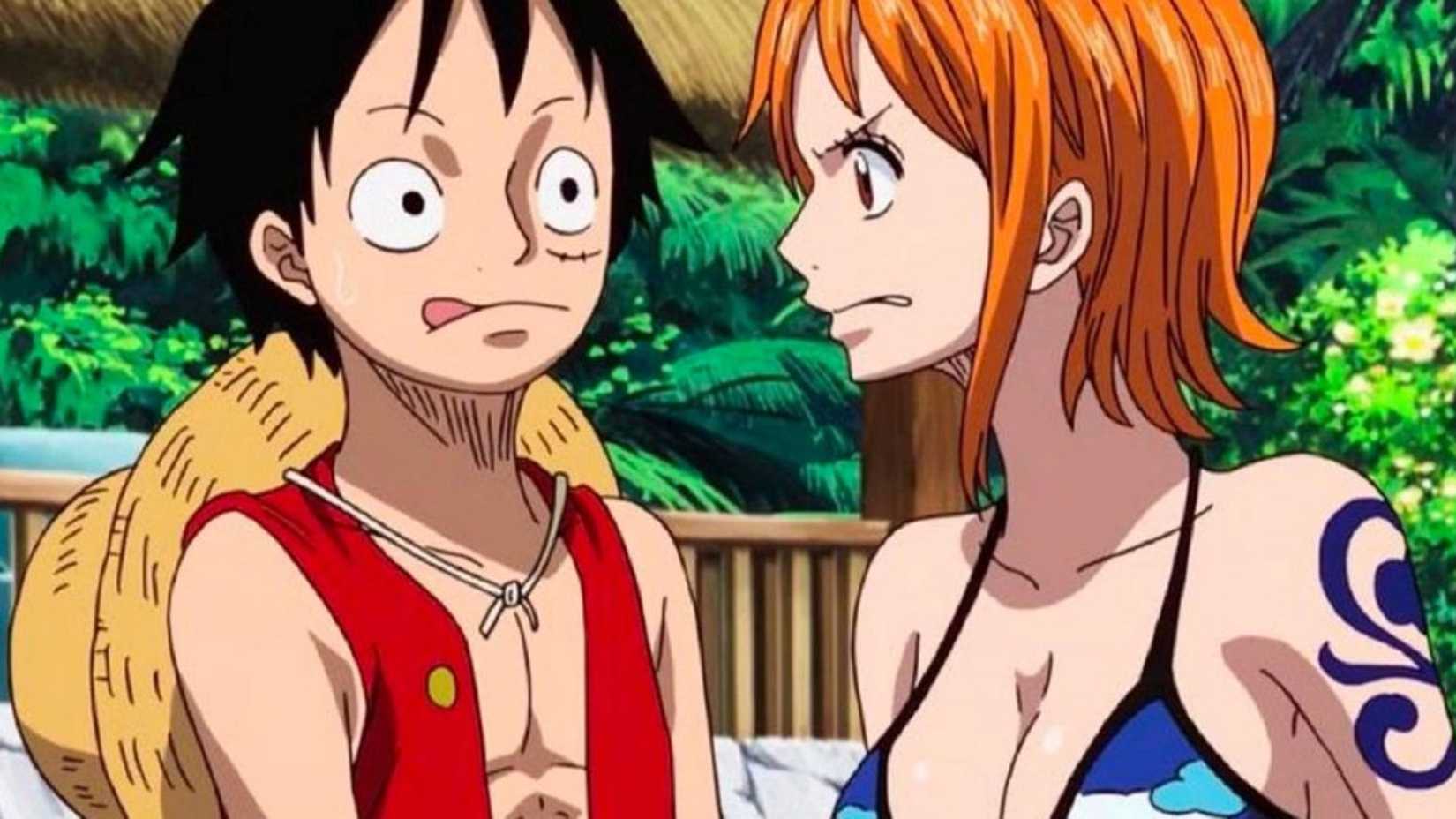 Nami scowling at Luffy in One Piece anime