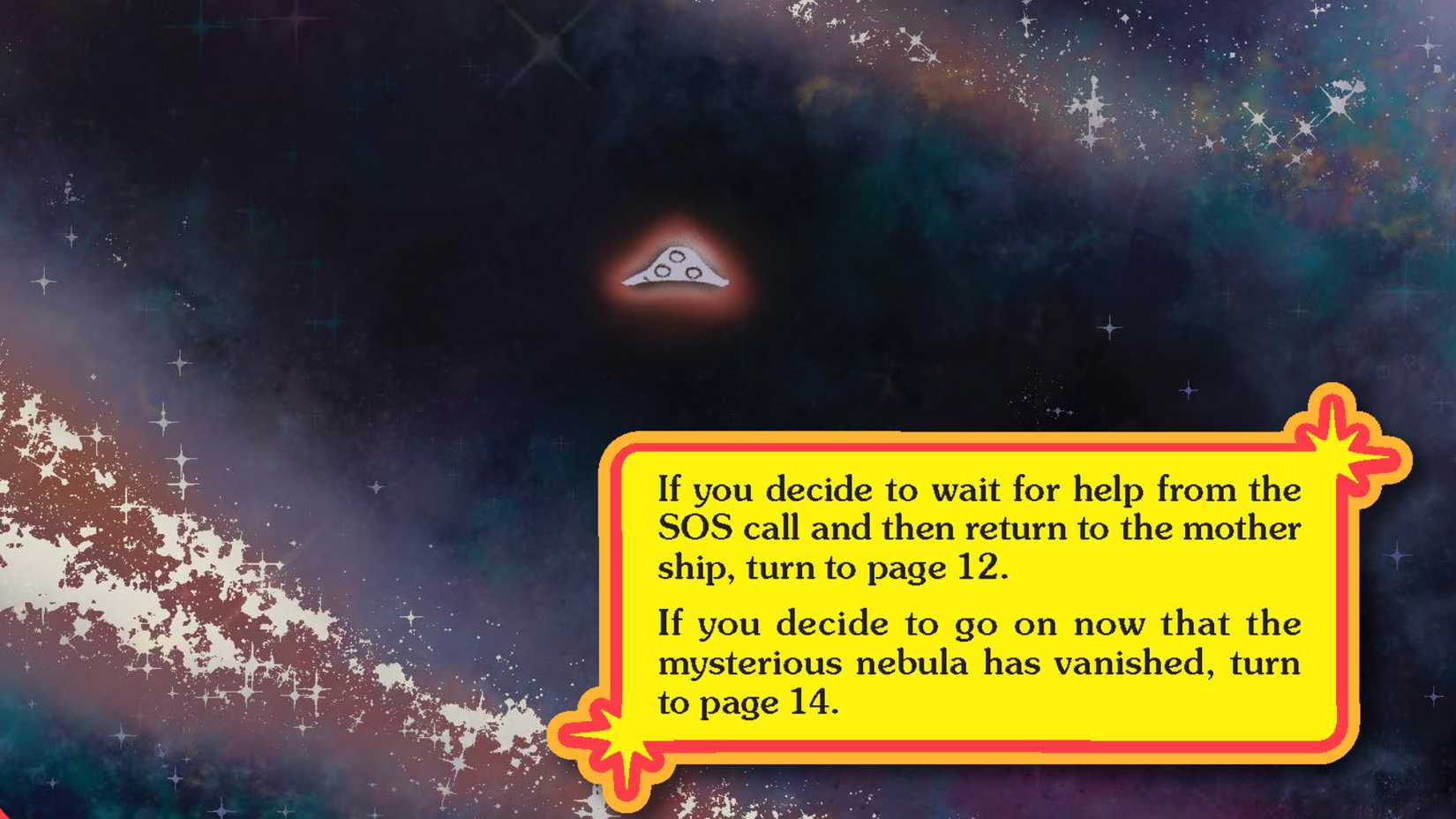 Page turn prompt from Choose Your Own Adventure Space and Beyond