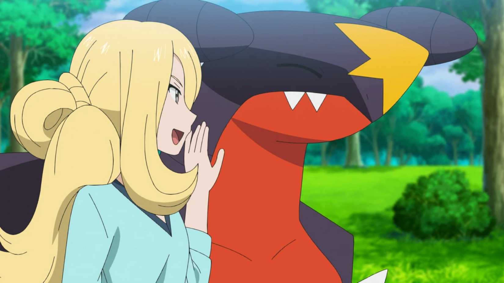 Cynthia and Garchomp in Pokemon anime series