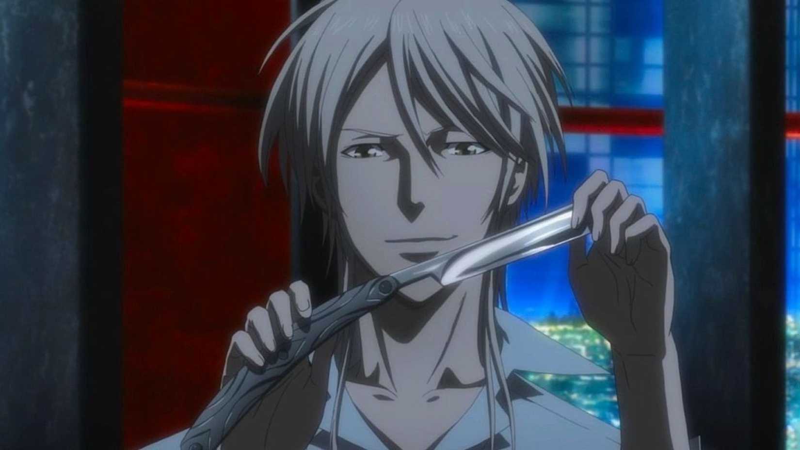 Shogo Makishima opens a blade in Psycho-Pass.