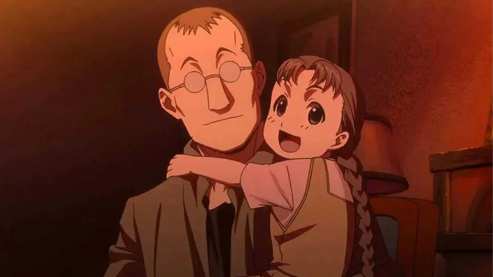 Shou Tucker and Nina in Fullmetal Alchemist: Brotherhood anime