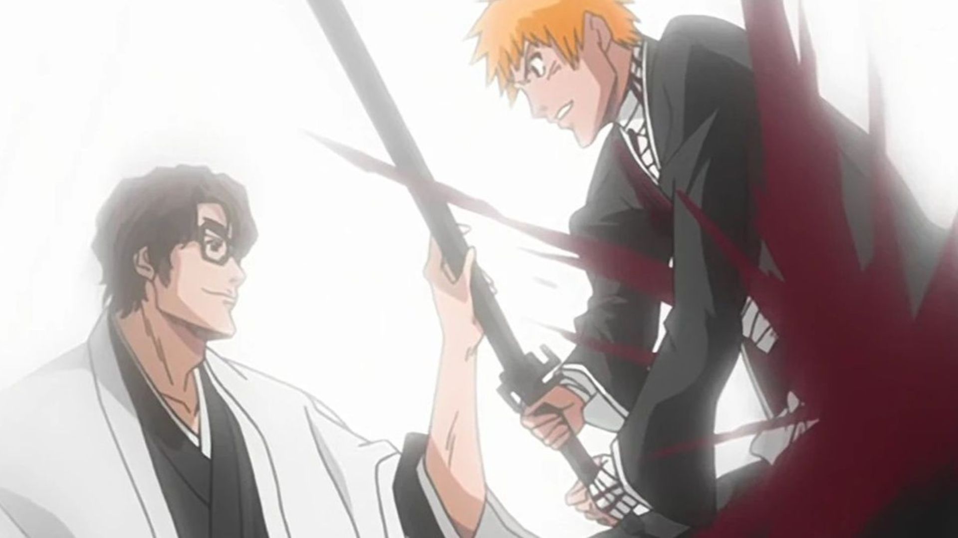 Sosuke Aizen blocks ichigo's blade and injures him in Bleach.