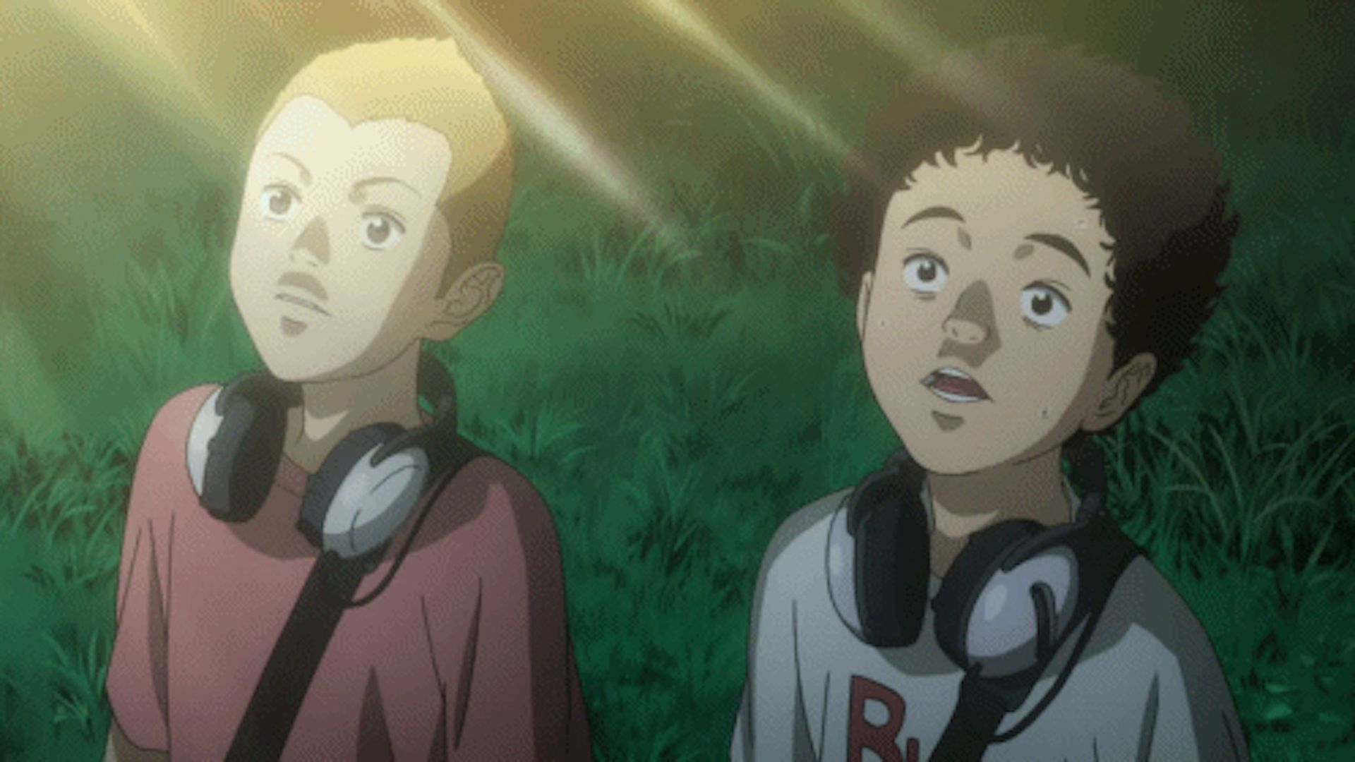 A young Hibito and Mutta marvel at a UFO in Space Brothers.