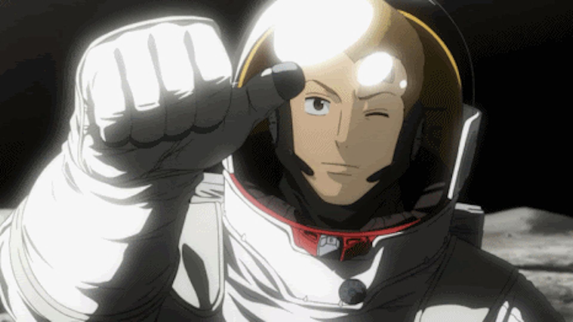 Hibito, as an astronaut, on the moon in Space Brothers.