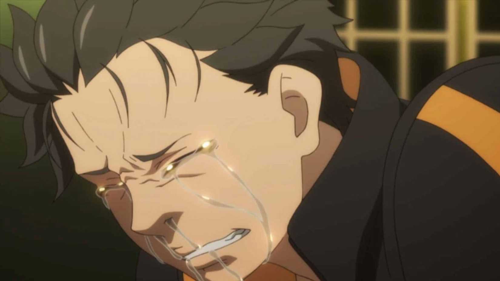 Subaru Natsuki crying in Re:Zero -Starting Life in Another World- anime