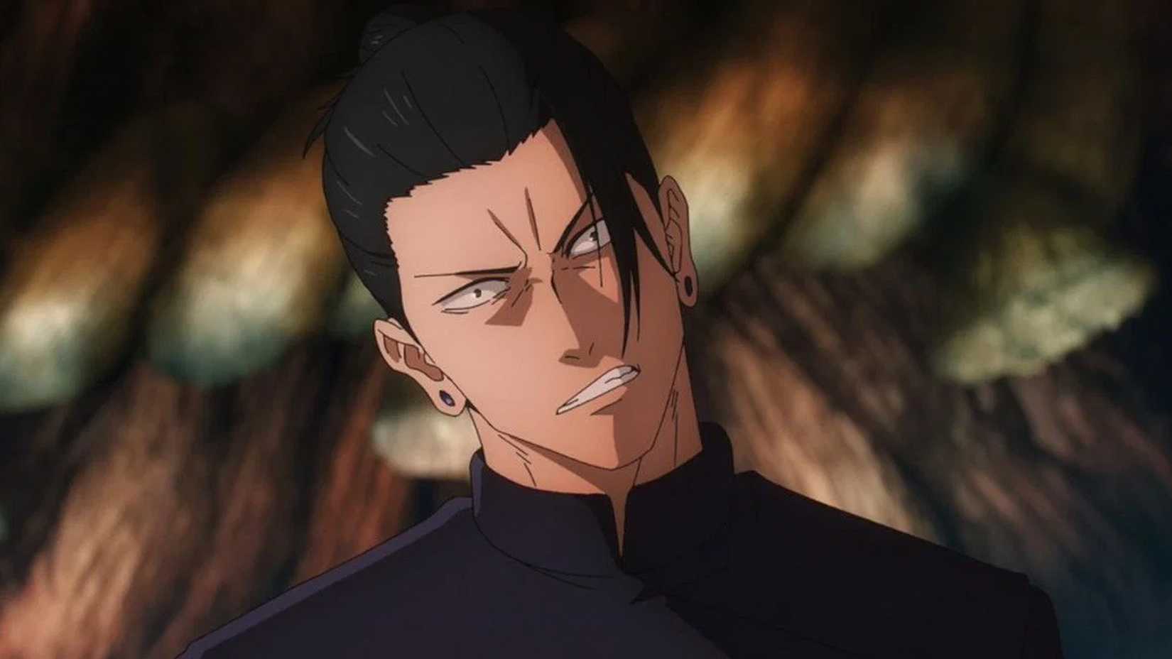 Sugur Geto in Jujutsu Kaisen making an angry face in battle with Toji