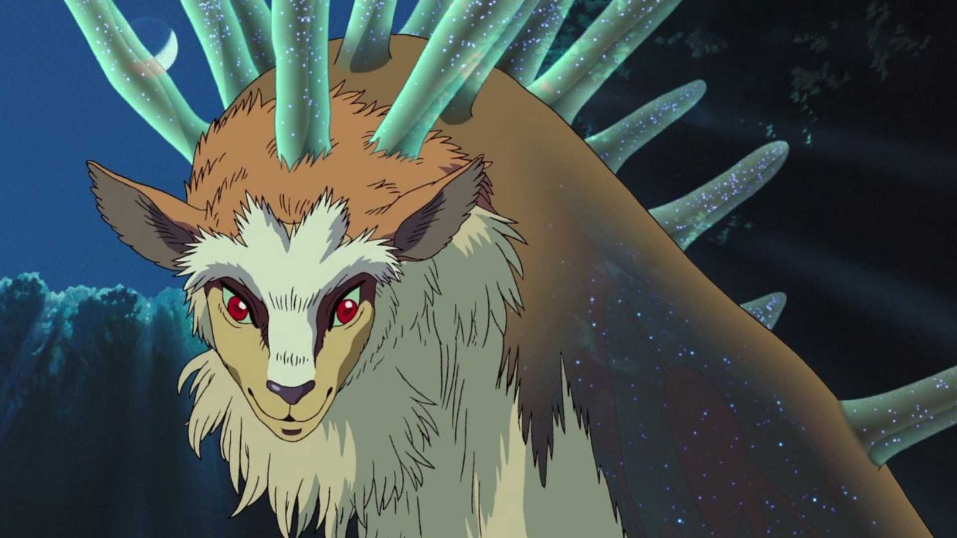 The Forest Spirit looking down with benevolence in Princess Mononoke.