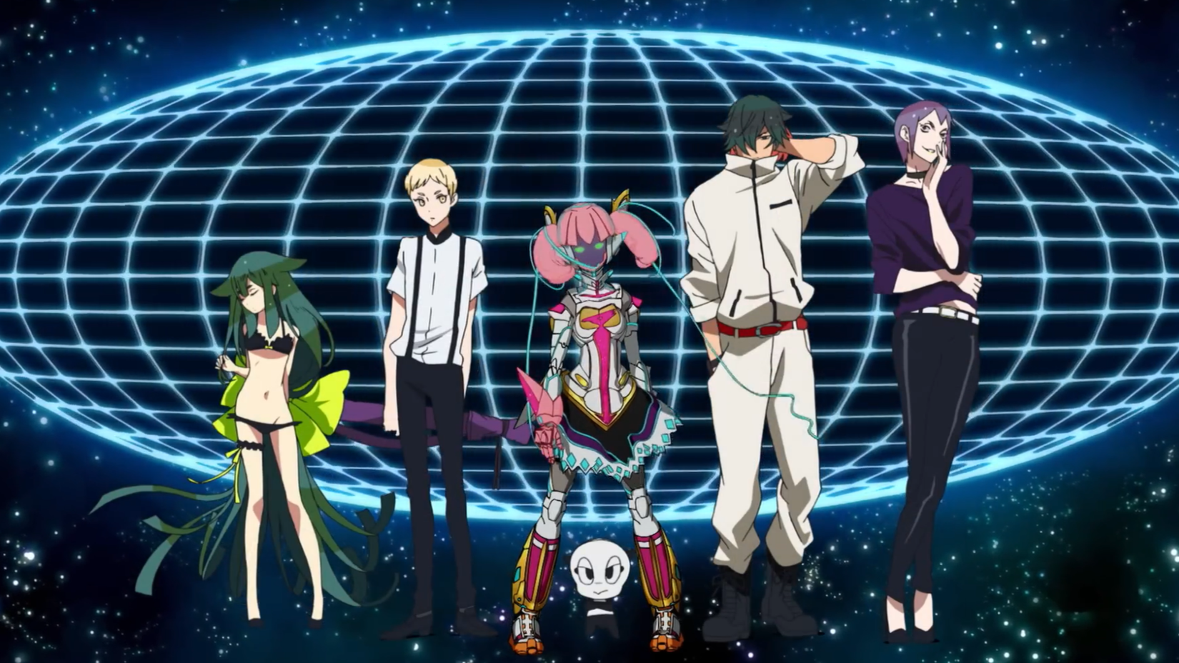 The main characters of the Gatchaman Crowds anime series strike a pose