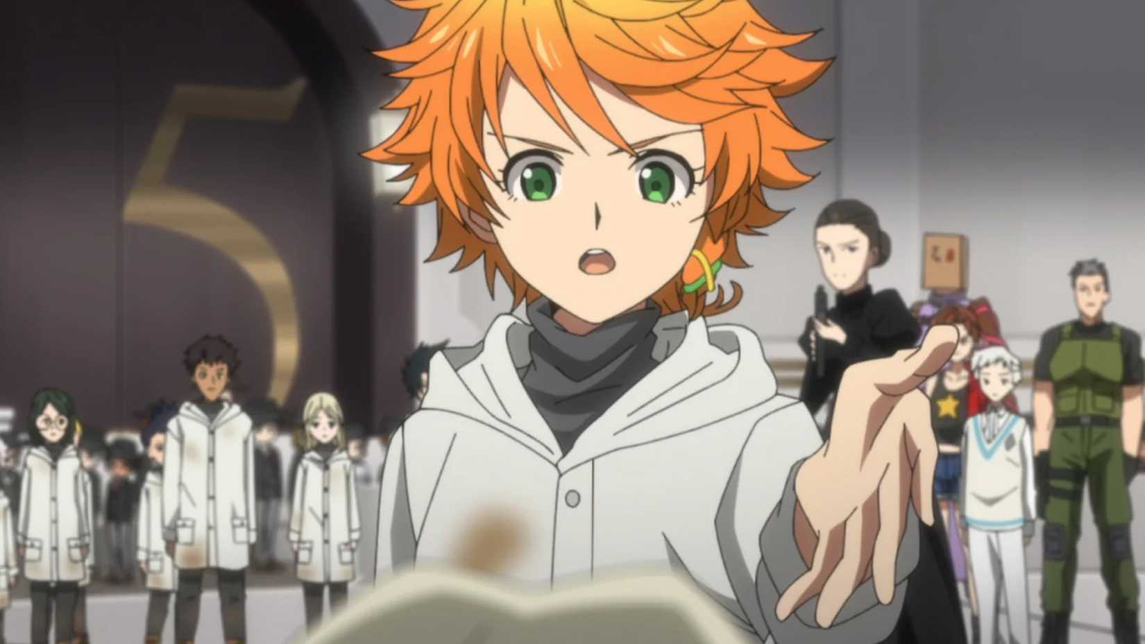 The Promised Neverland Anime Season 2 screencap with Emma holding out her hand