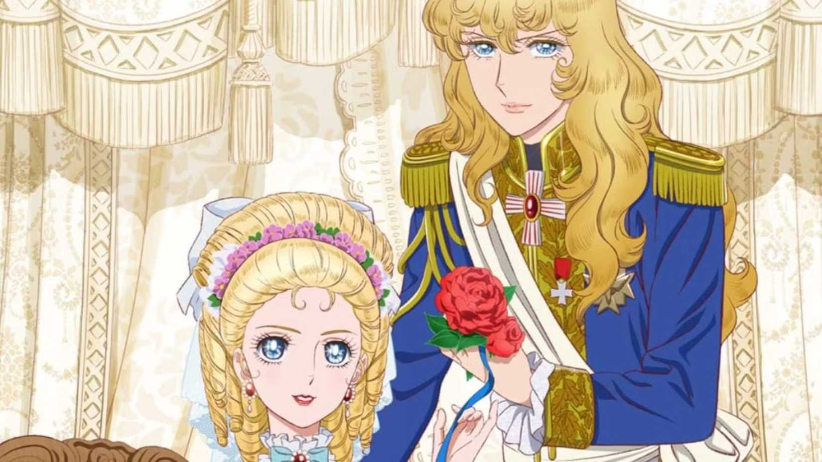 Oscar and Marie Antoinette sitting and posing in The Rose of Versailles.