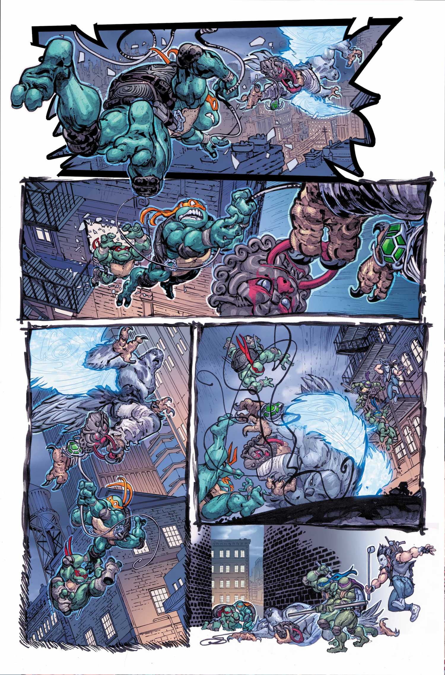TMNT 300 Interior showing the heroes pursuing Koya