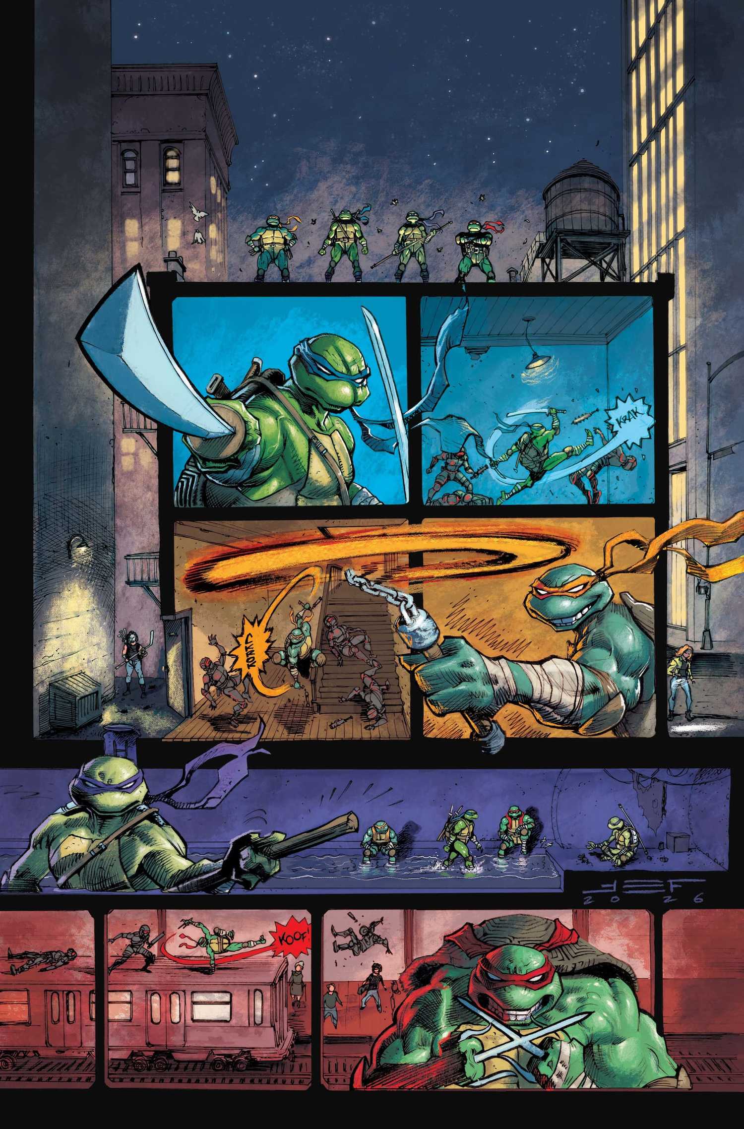 TMNT 300 Juan Ferreyra blind bag exclusive variant featuring a diorama-style view of the turtles fighting crime