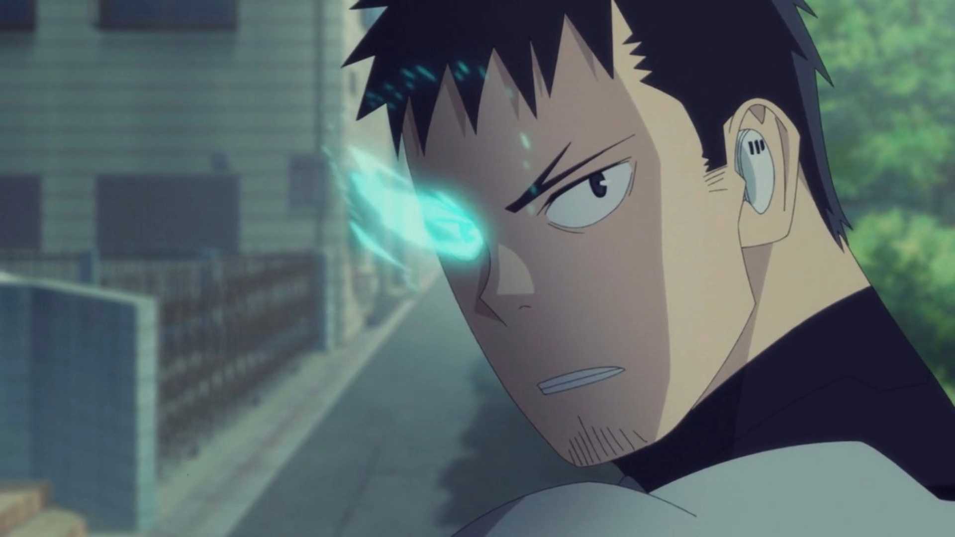 Hibino Kafka from Kaiju No. 8 Season 2 anime with a blue glowing eye