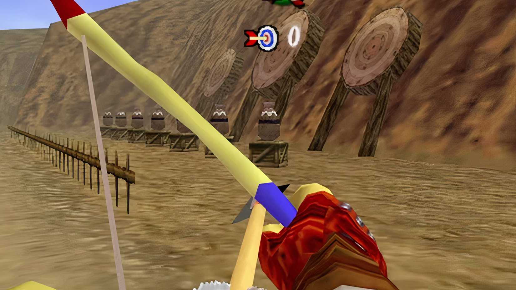 Link fires his bow and arrow in The Legend of Zelda: Ocarina of Time