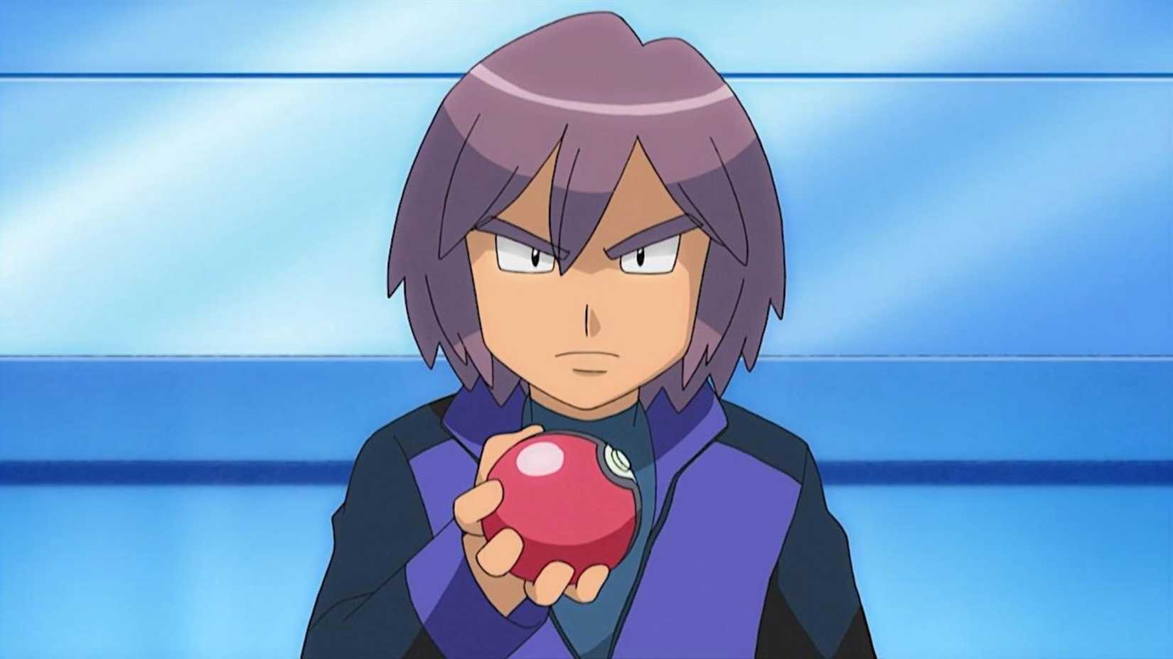 Paul holding a poke ball in Pokemon anime