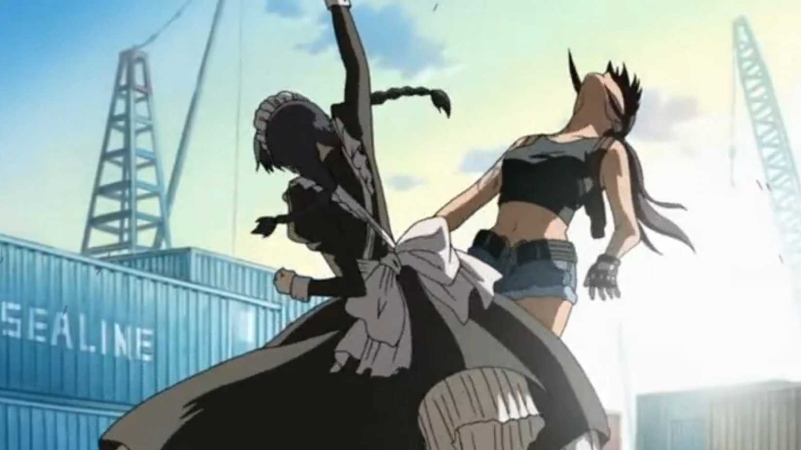 Roberta lands an uppercut on Revy in Black Lagoon anime
