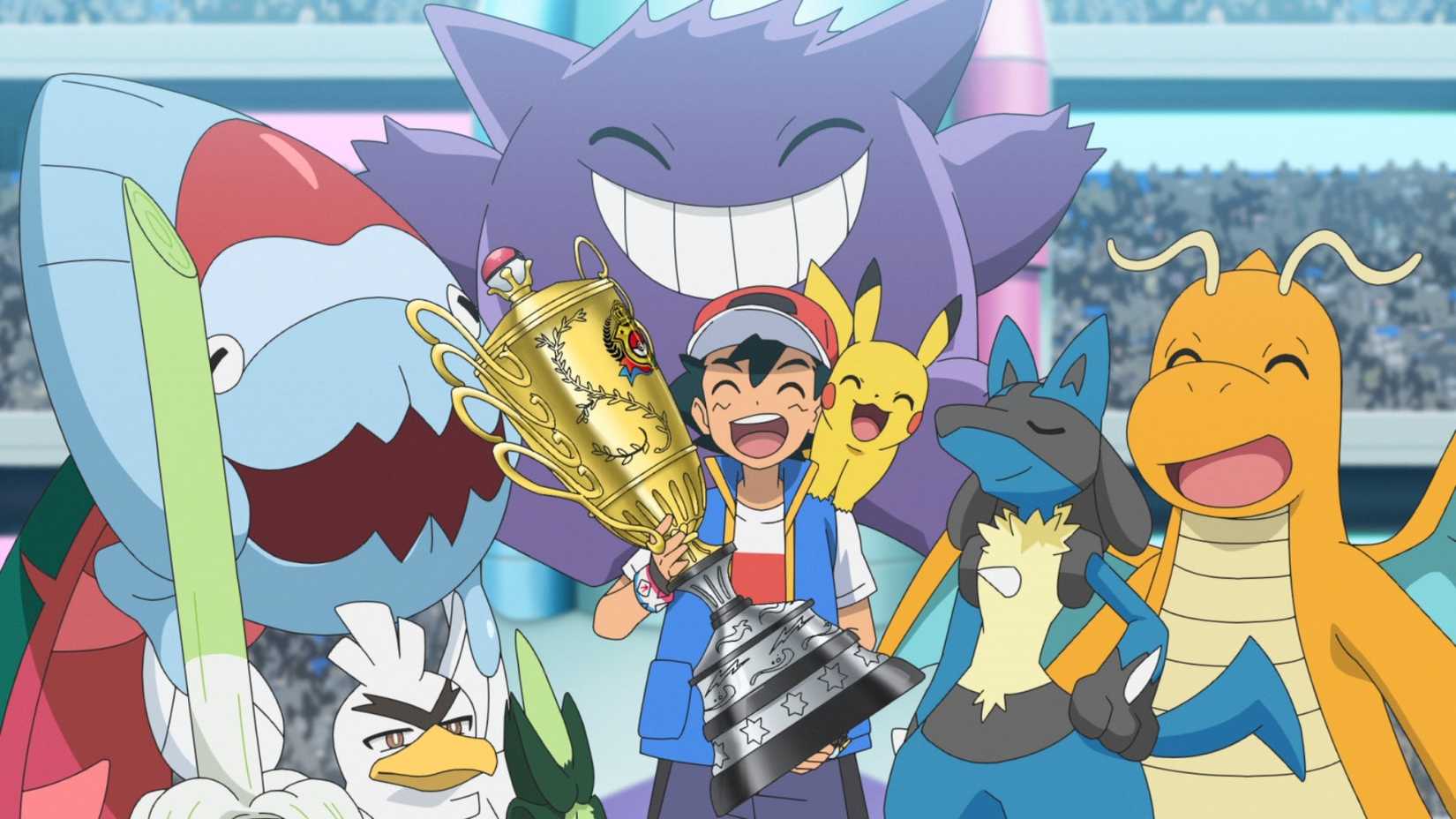 Ash Ketchum with his Alola Championship winning team anime