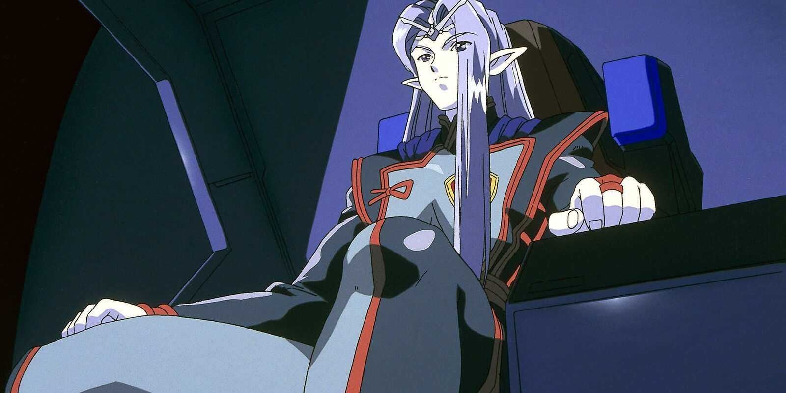 Lafiel sits in her throne in Crest of the Stars.