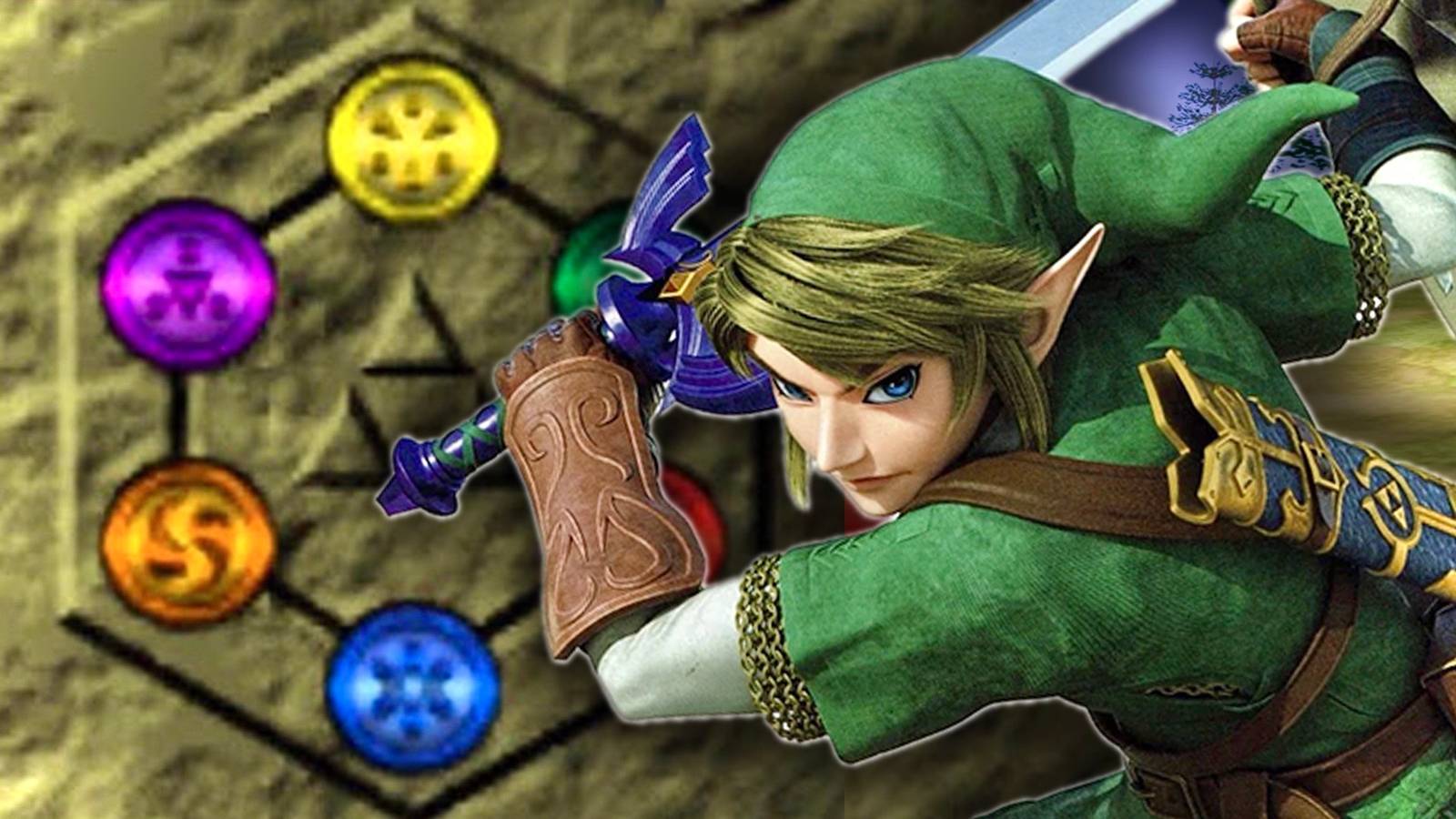 Link from Zelda: Ocarina of Time with the Sages' Medallions