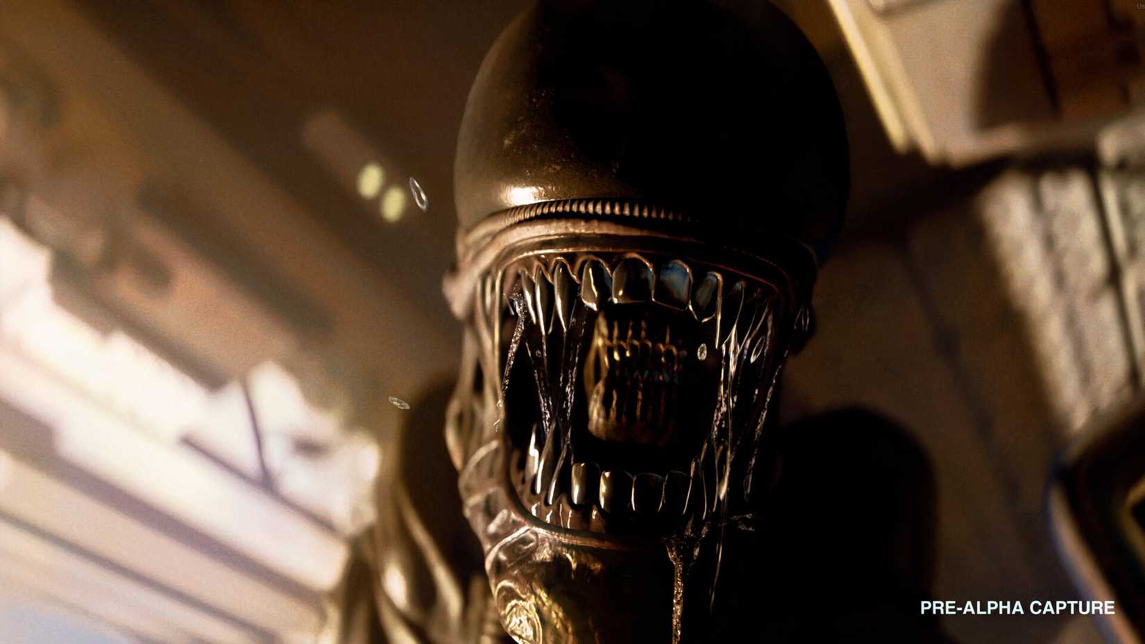 A close up of a Xenomorph with it's mouth open