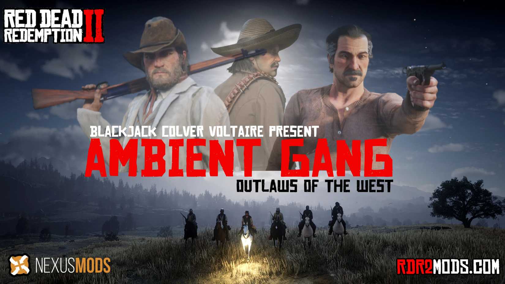 Ambient Gangs mod feature image showcasing gang members added by the mod