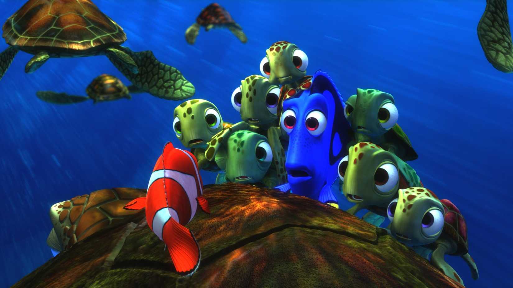 Dory And Her Turtle Friends Are Enraptured In Merlin's Plight in Pixar's Finding Nemo