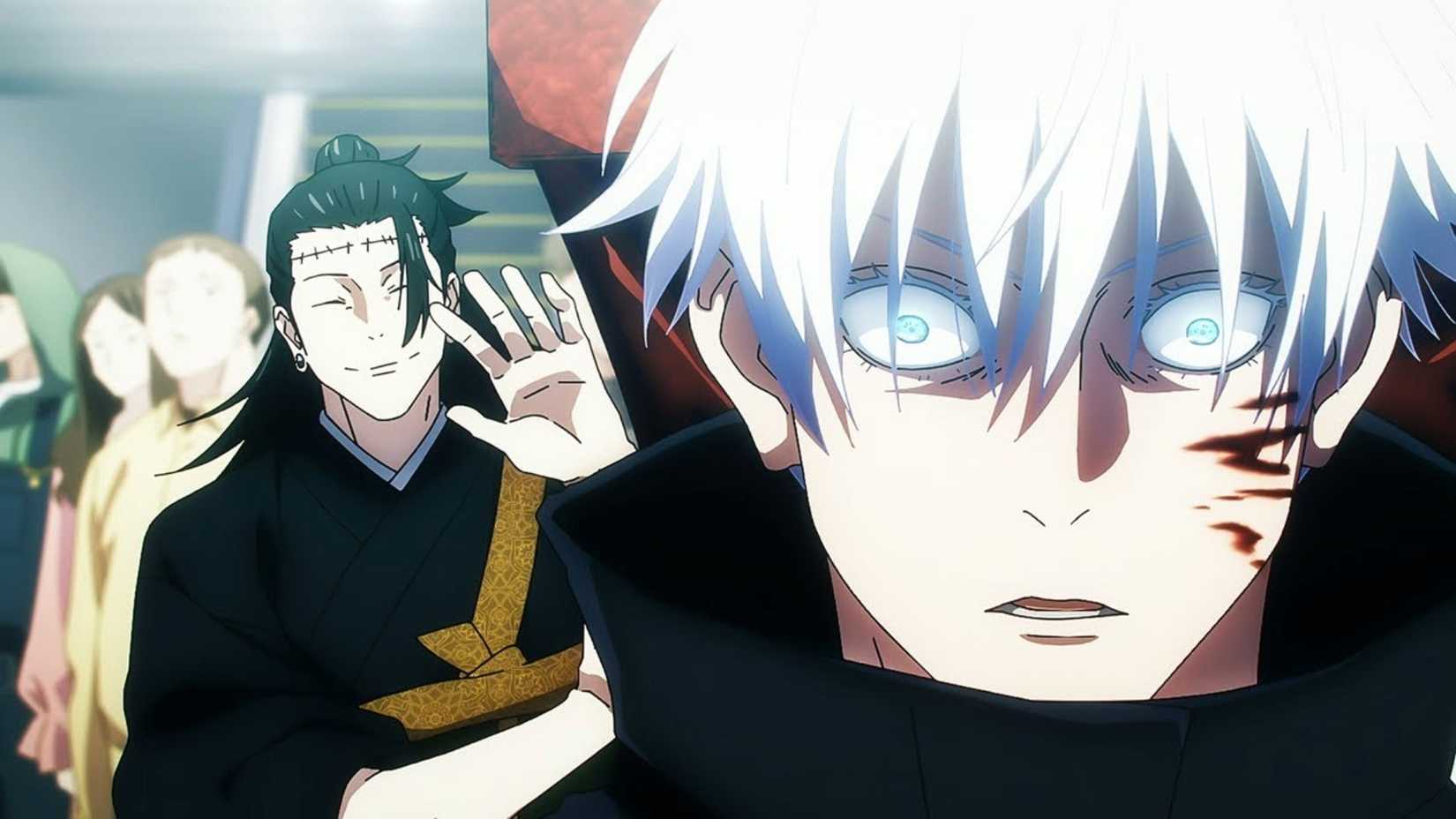 Gojo a l'air choqué dans l'anime Shibuya Incident Arc de Jujutsu Kaisen