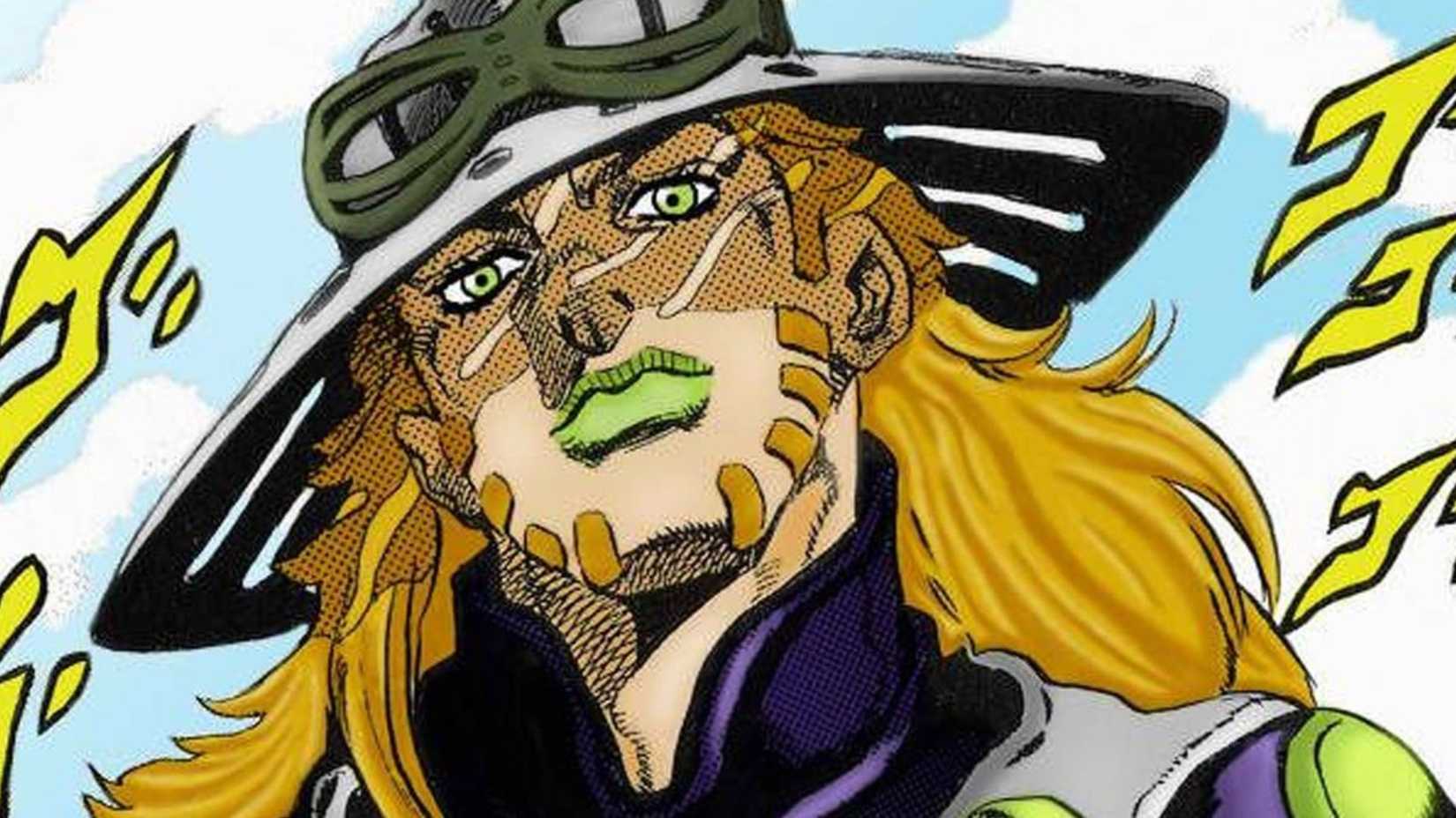 Gyro Zeppeli looks down in Jojo's Bizarre Adventure manga.