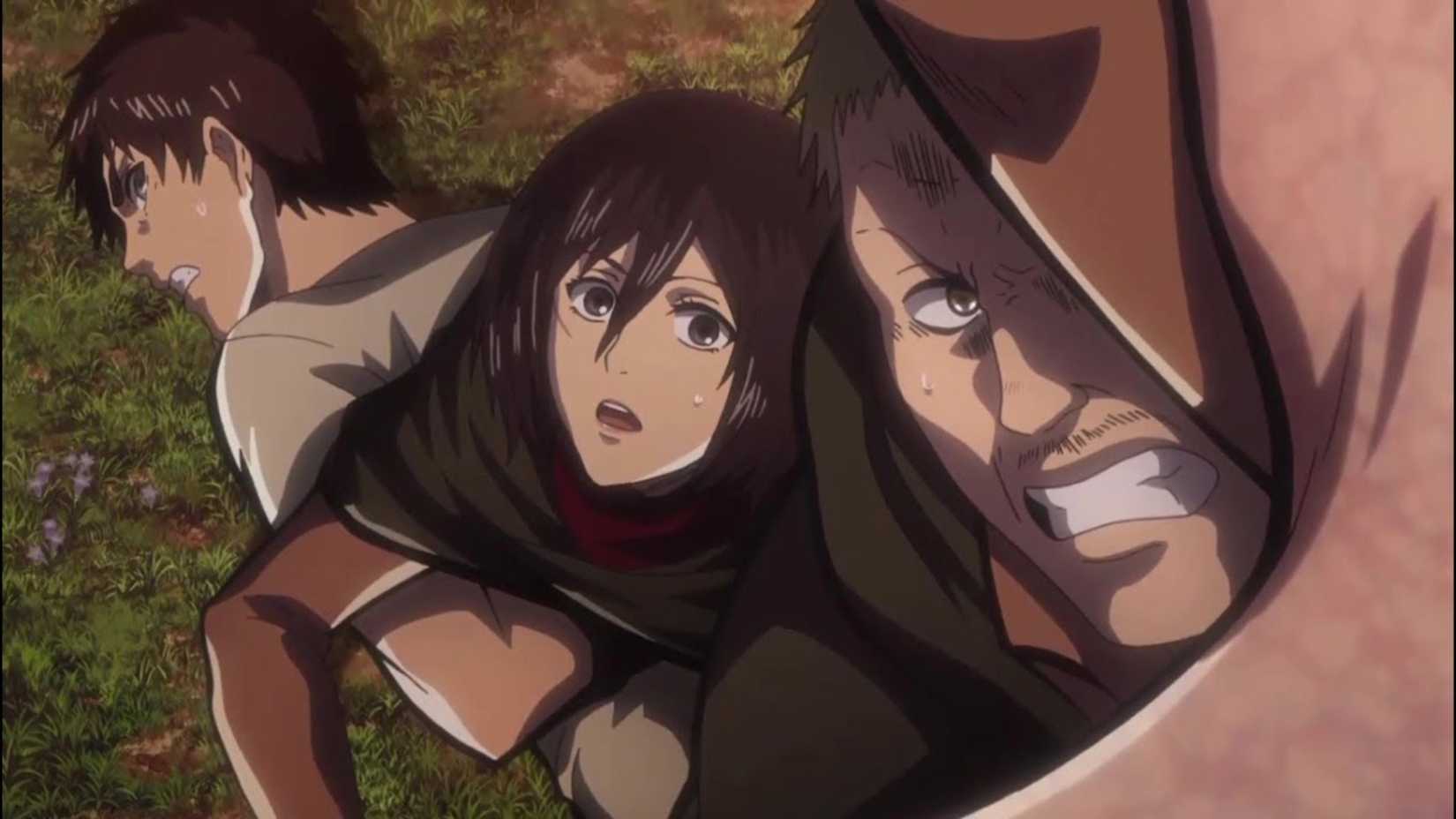 Hannes defends Mikasa and Eren moments before his death in Attack on Titan anime