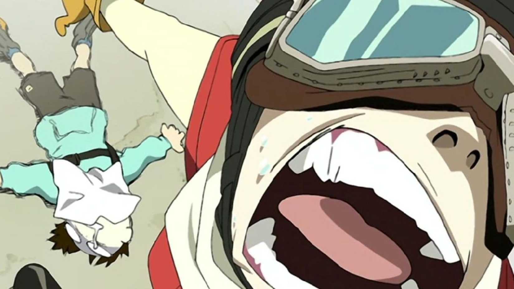 Haruko drags Naota in FLCL.
