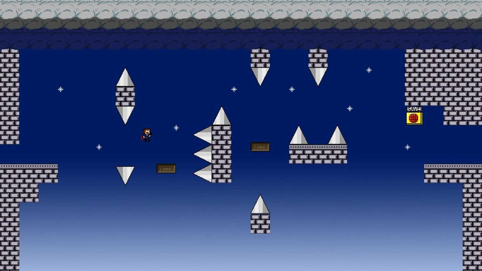 An I Wanna Be The Guy screenshot featuring a screen from the game's first level.