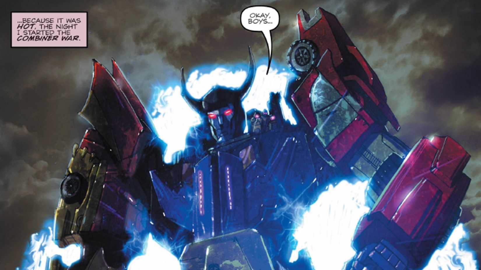The Stunticon combiner Menasor coming to Cybertron and prepared for battle in Transformers Vol. 2 #39