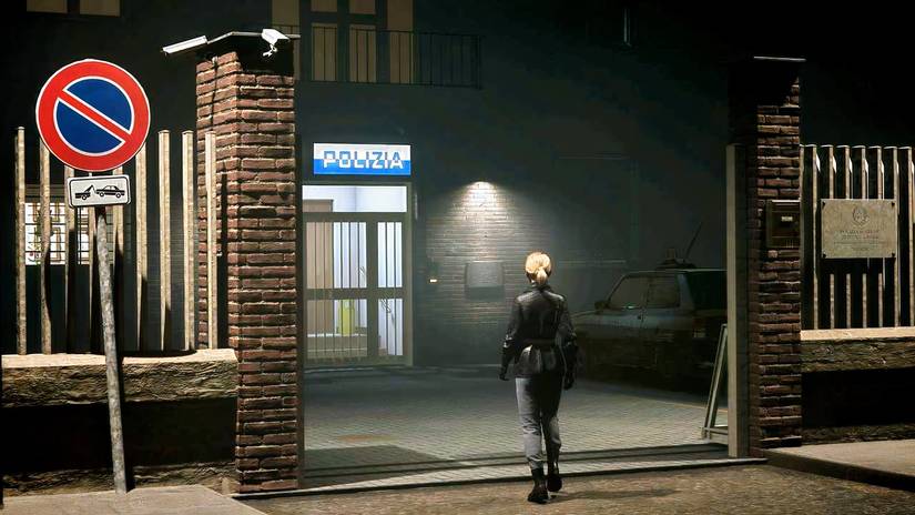 A woman that has her back to us in an alley