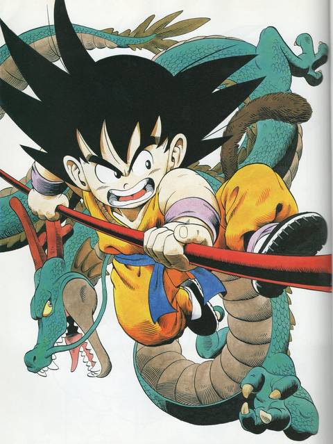 Son Goku and Shenron in Akira Toriyama art in Daizenshuu 1