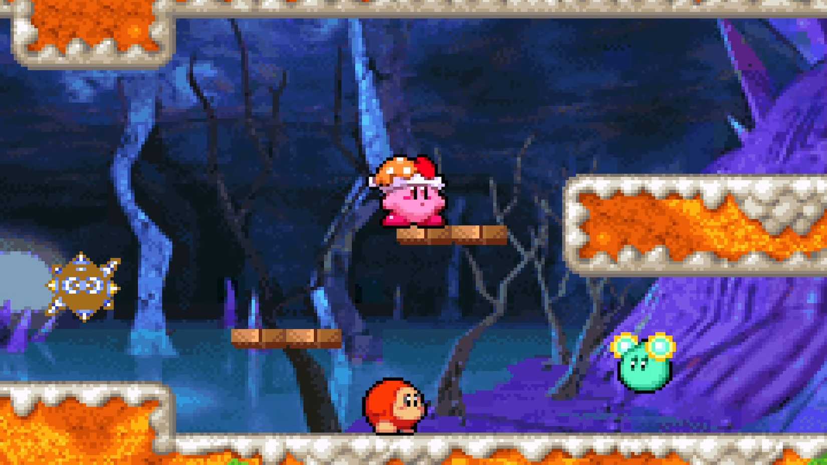 A Kirby: Nightmare in Dreamland screenshot featuring Kirby with the Beam power-up.