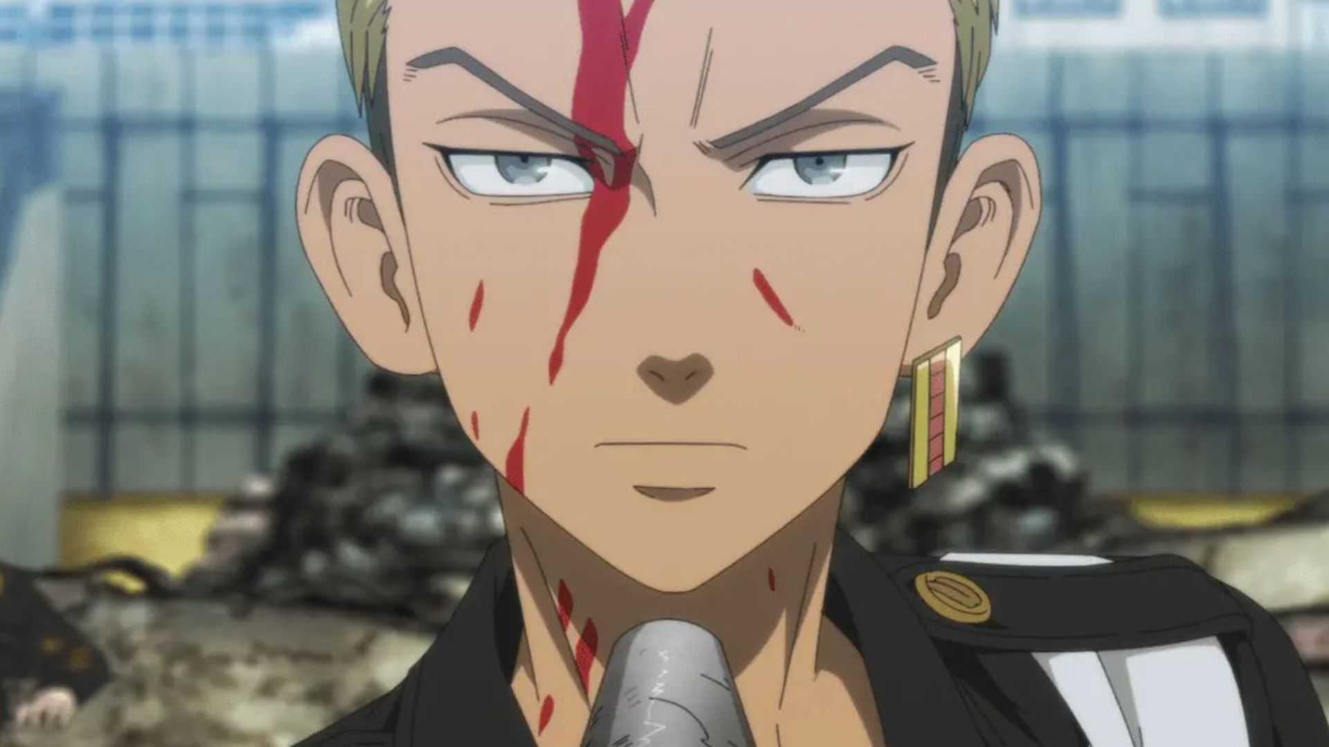 Kisaki Tetta with blood on his face in Tokyo Revengers.