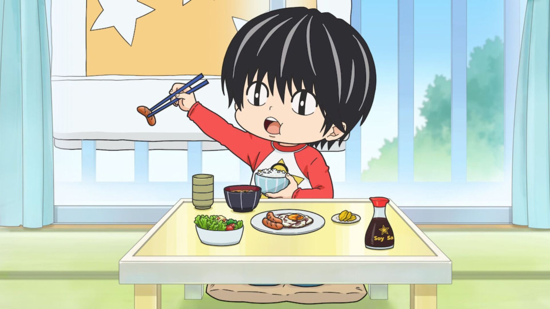 Kotaro eating in Kotaro Lives Alone.
