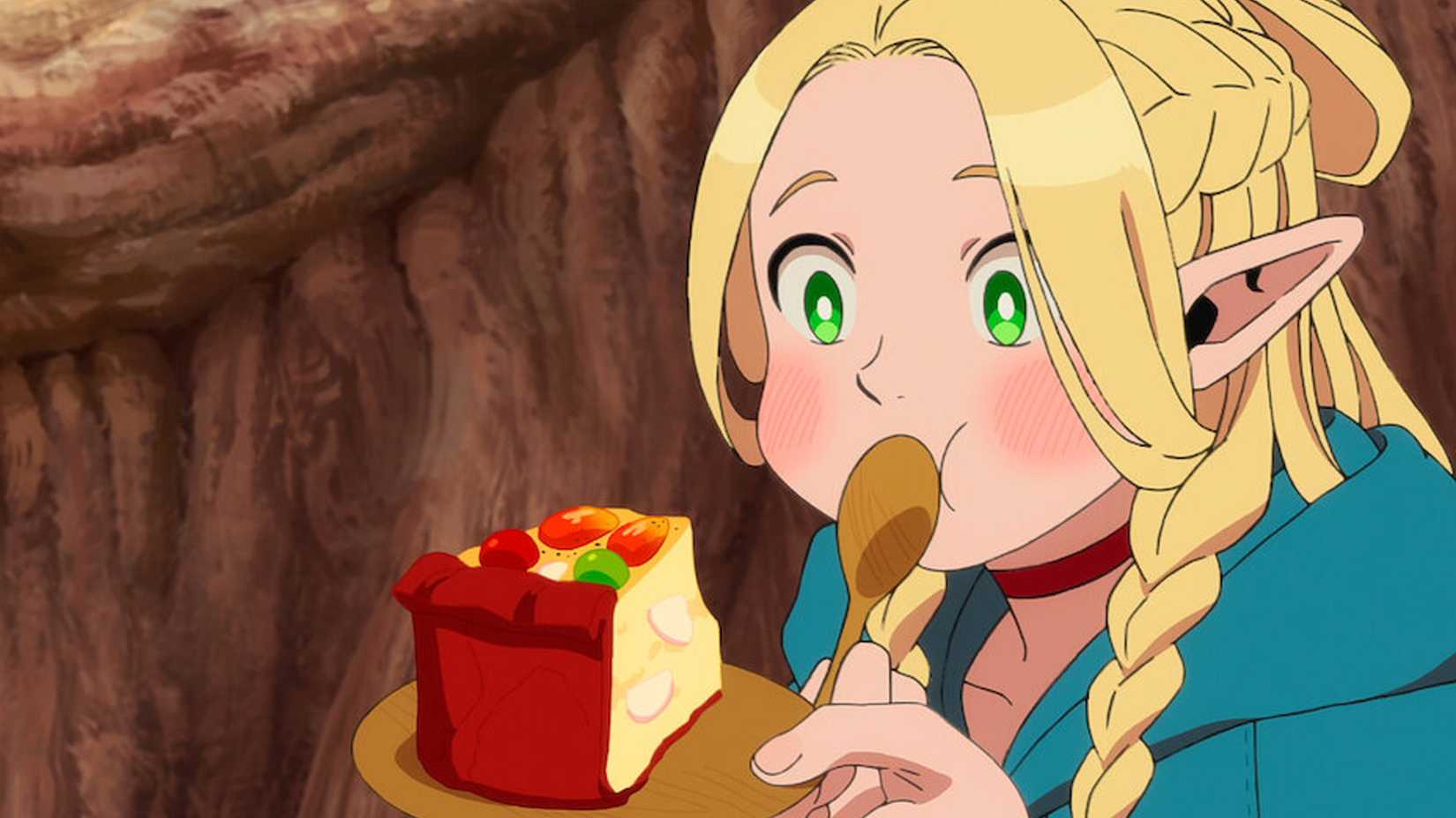 Mircelle eats a cake in Delicious in Dungeon.