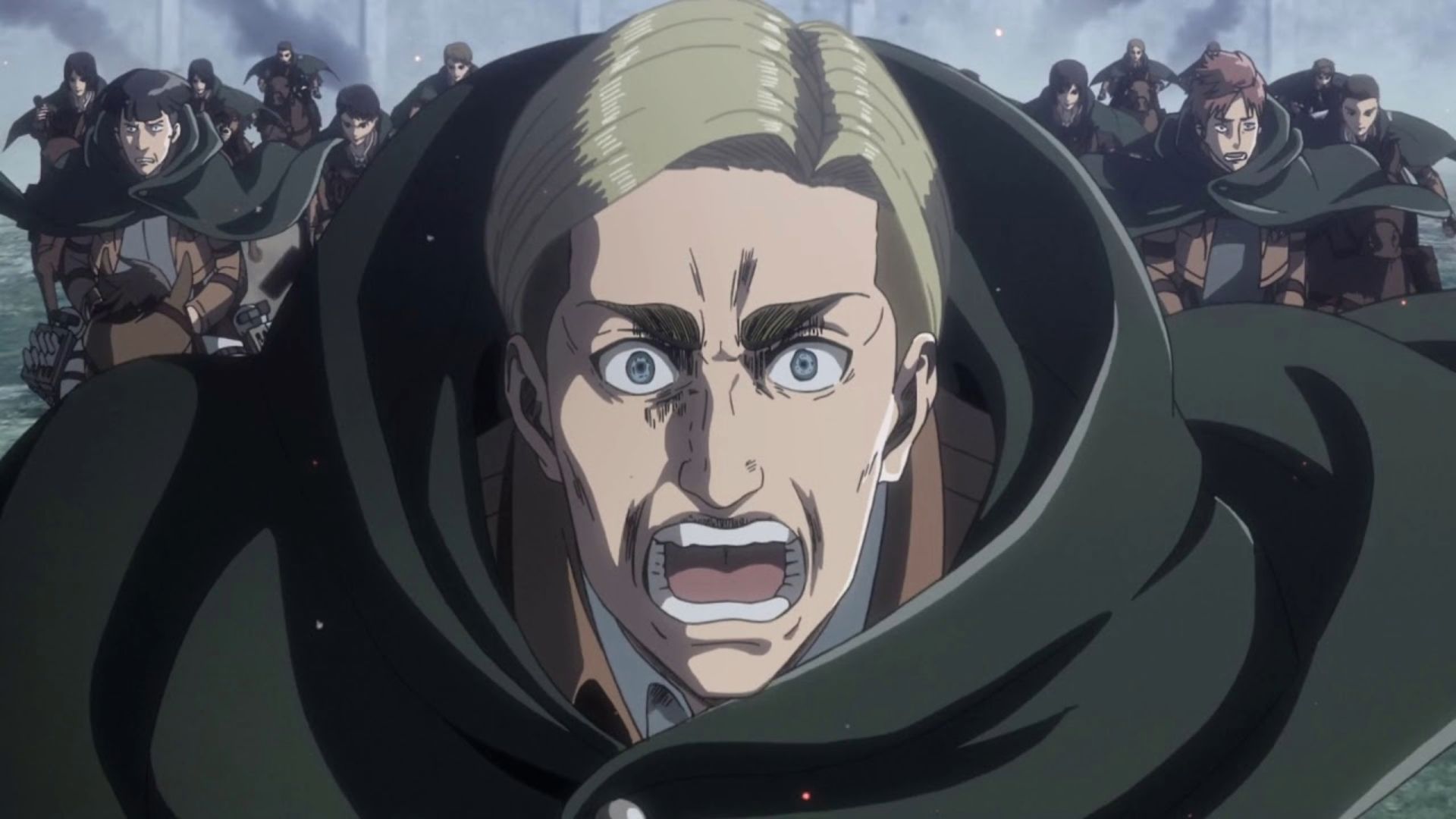 Erwin Smith leads his troops in a suicide mission in Attack on Titan anime