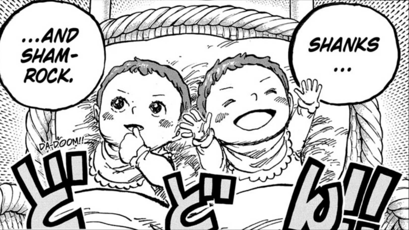 Shanks et Shamrock bébés sur God Valley dans One Piece