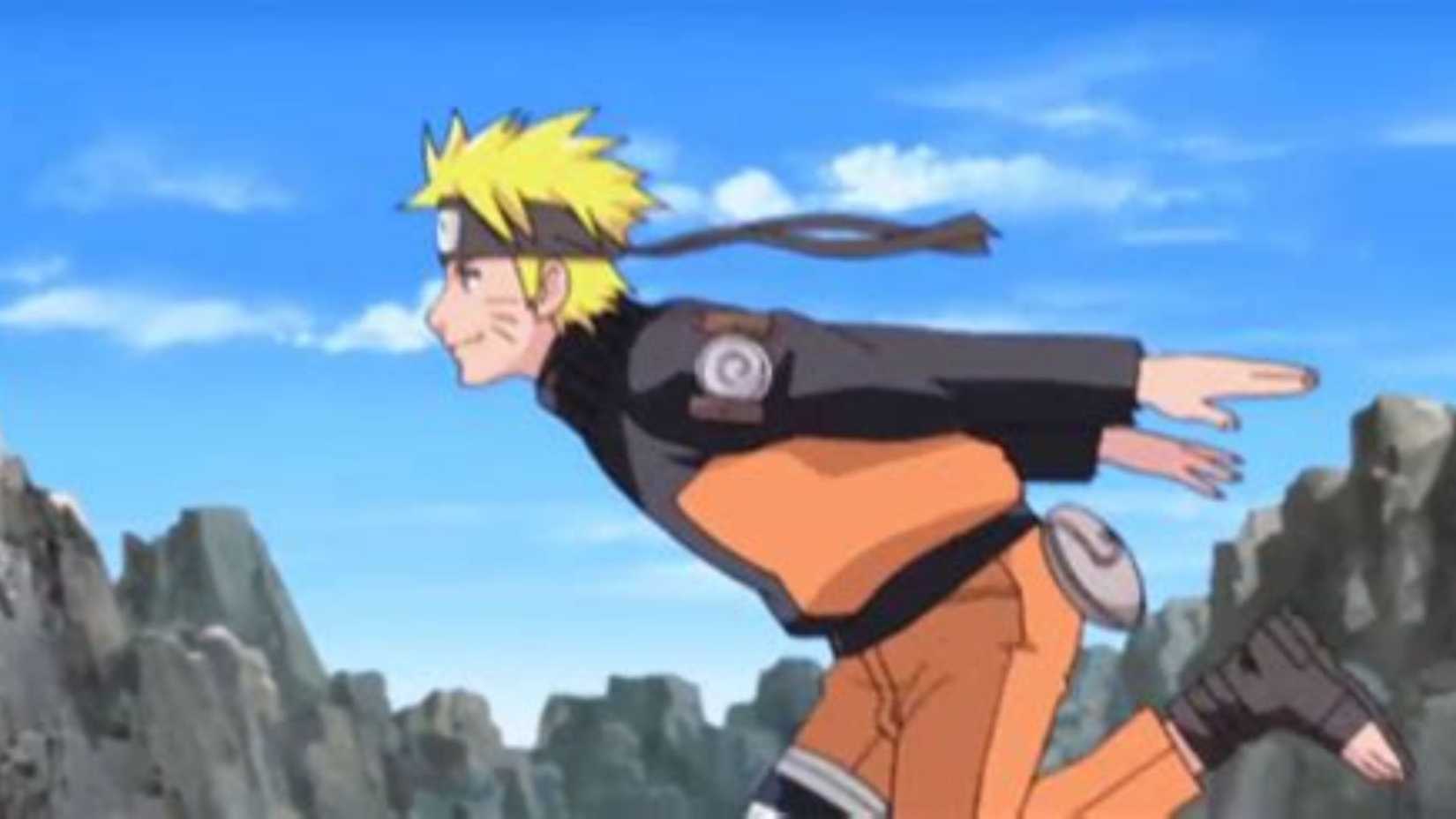 Naruto running in the anime's opening sequence.