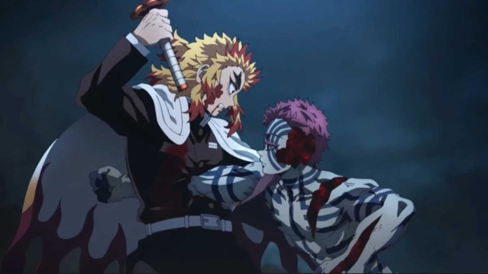 Kyojuro Rengoku is impaled by a punch in Demon Slayer anime