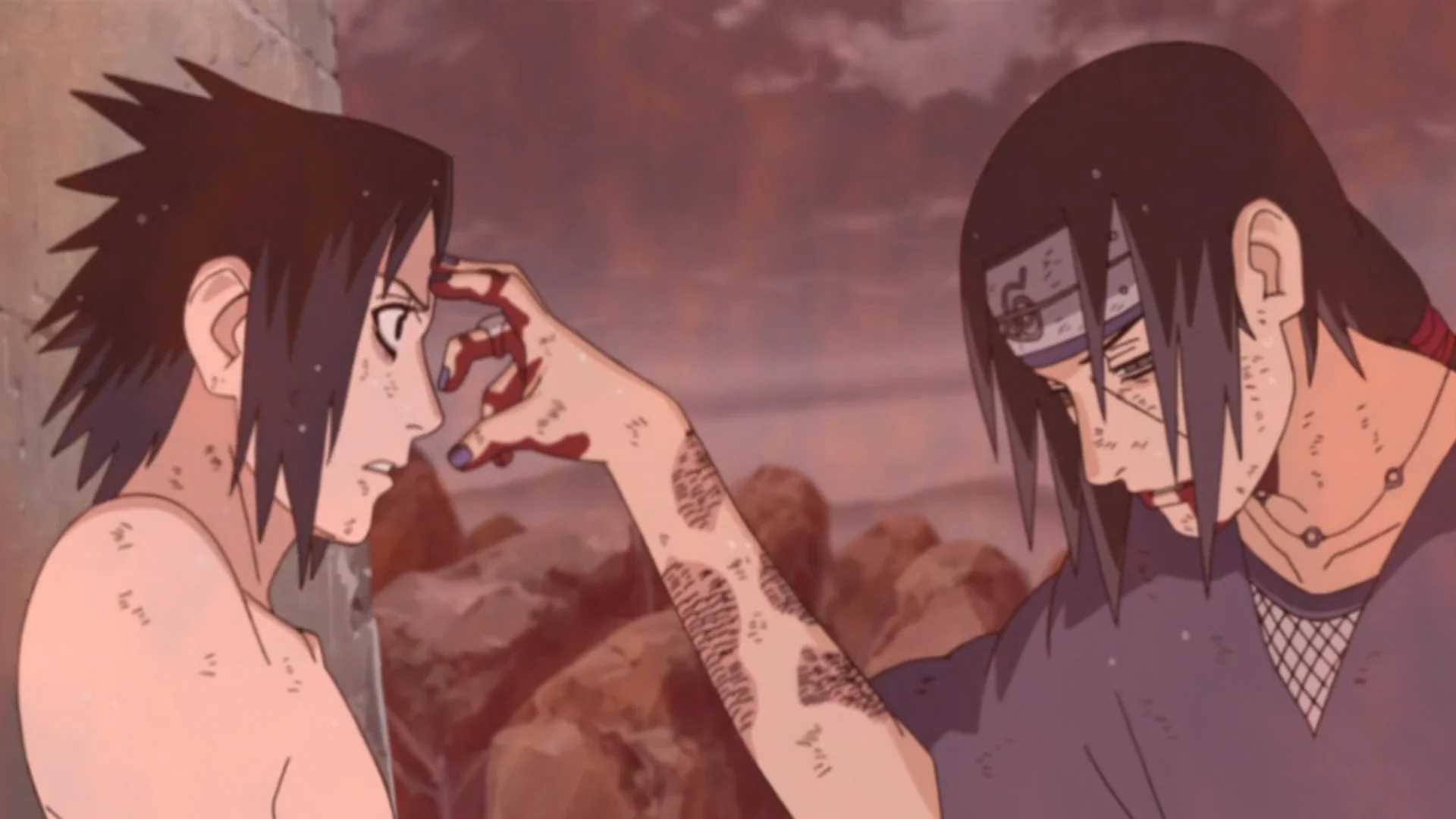 Itachi Uchiha pokes Sasuke's head one last time in Naruto anime