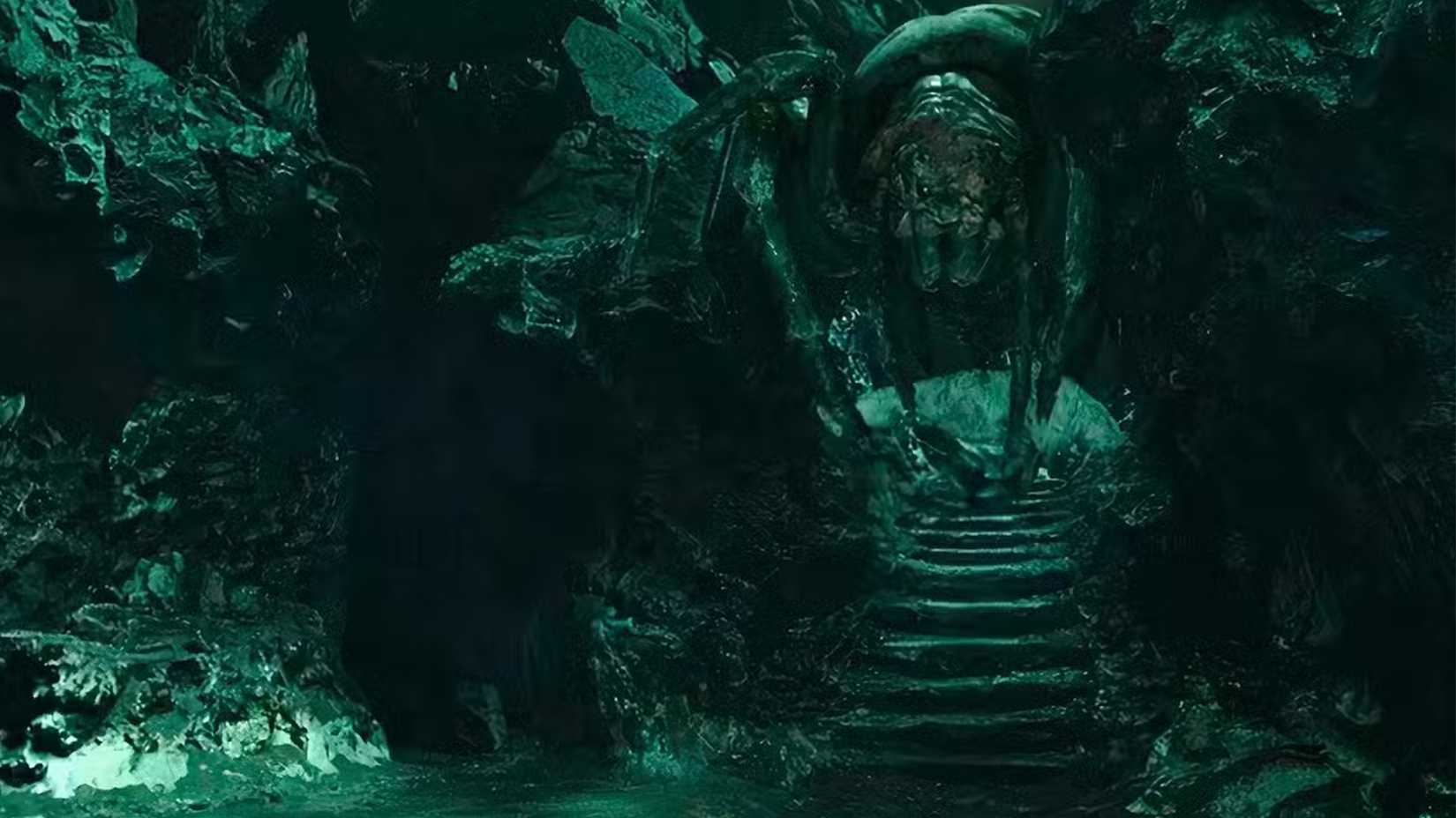 Shelob looms over a staircase.