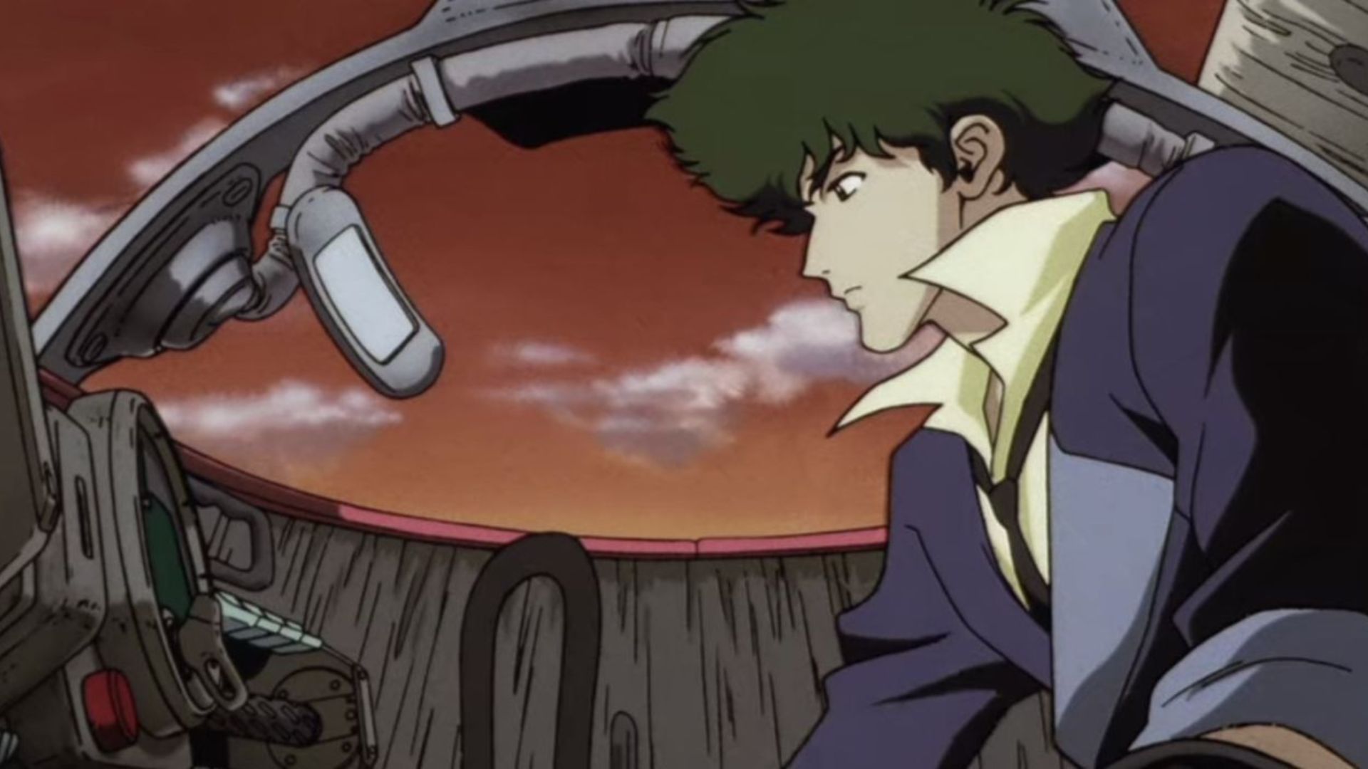 Spike Spiegel boarding his ship in Cowboy Bebop.