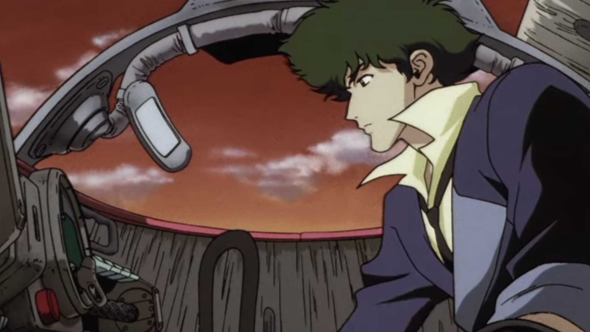 Spike Spiegel boarding his ship in Cowboy Bebop.